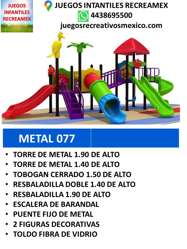 modulo de metal con resbaldilla, tobogan, escalera, torres de metal, figuras de decoracion
